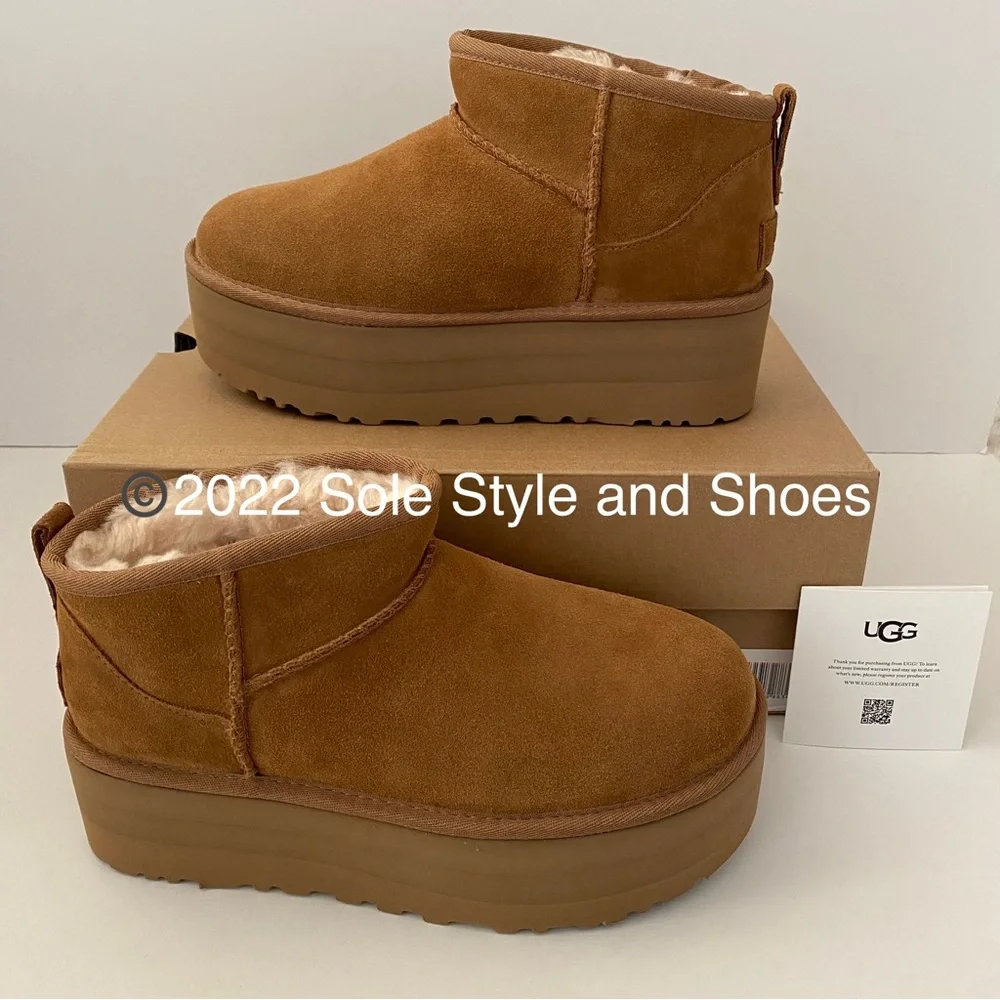 UGG Classic Ultra Mini Platform Boots Chestnut 8 RETAIL $170 - Picture 9 of 12